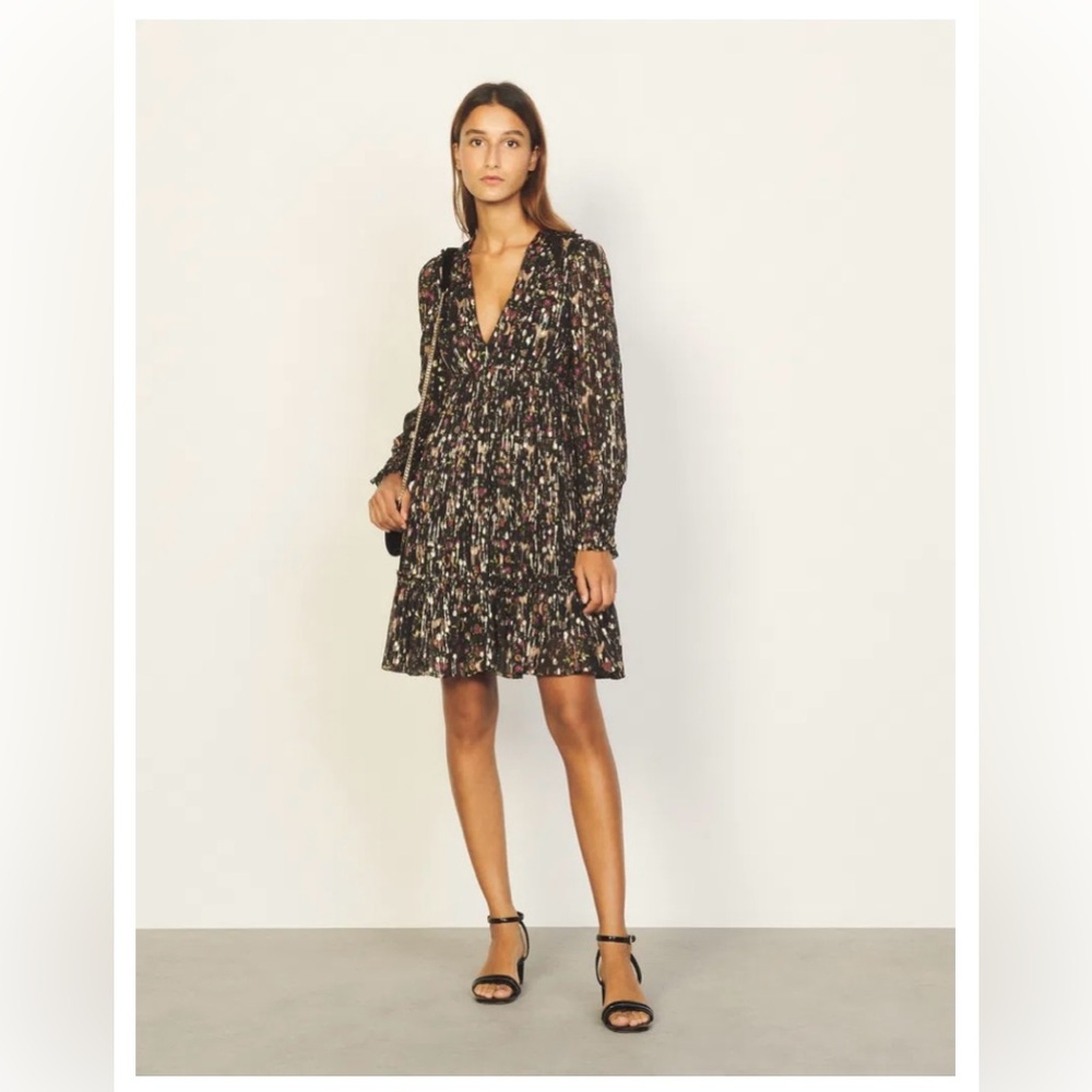Sandro Black Floral Mini Dress